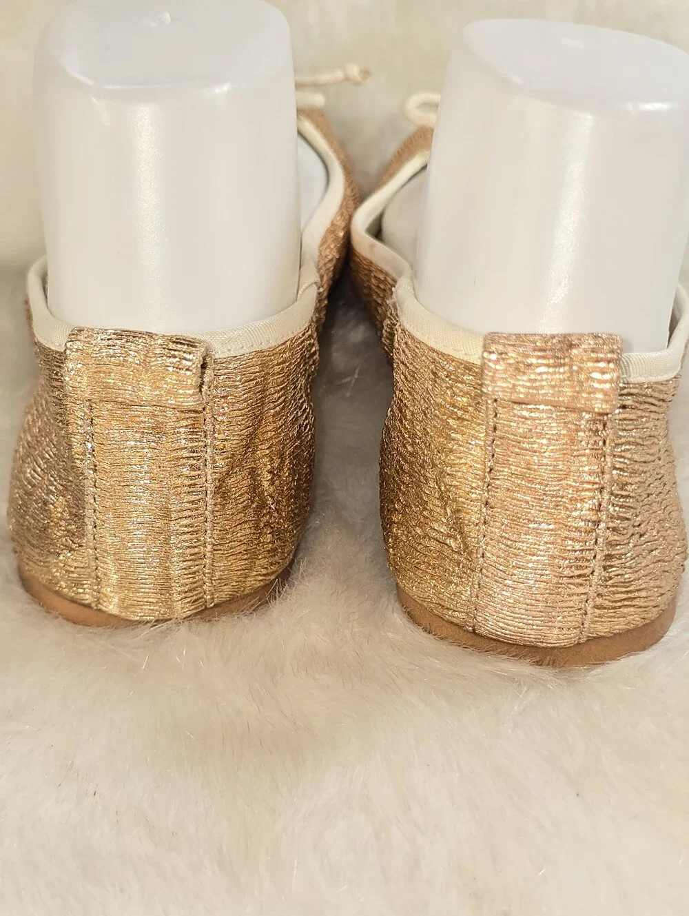 Zara Girls Shimmery Rose Gold Ballet Flats with Bow & Removable Ankle Ribbons